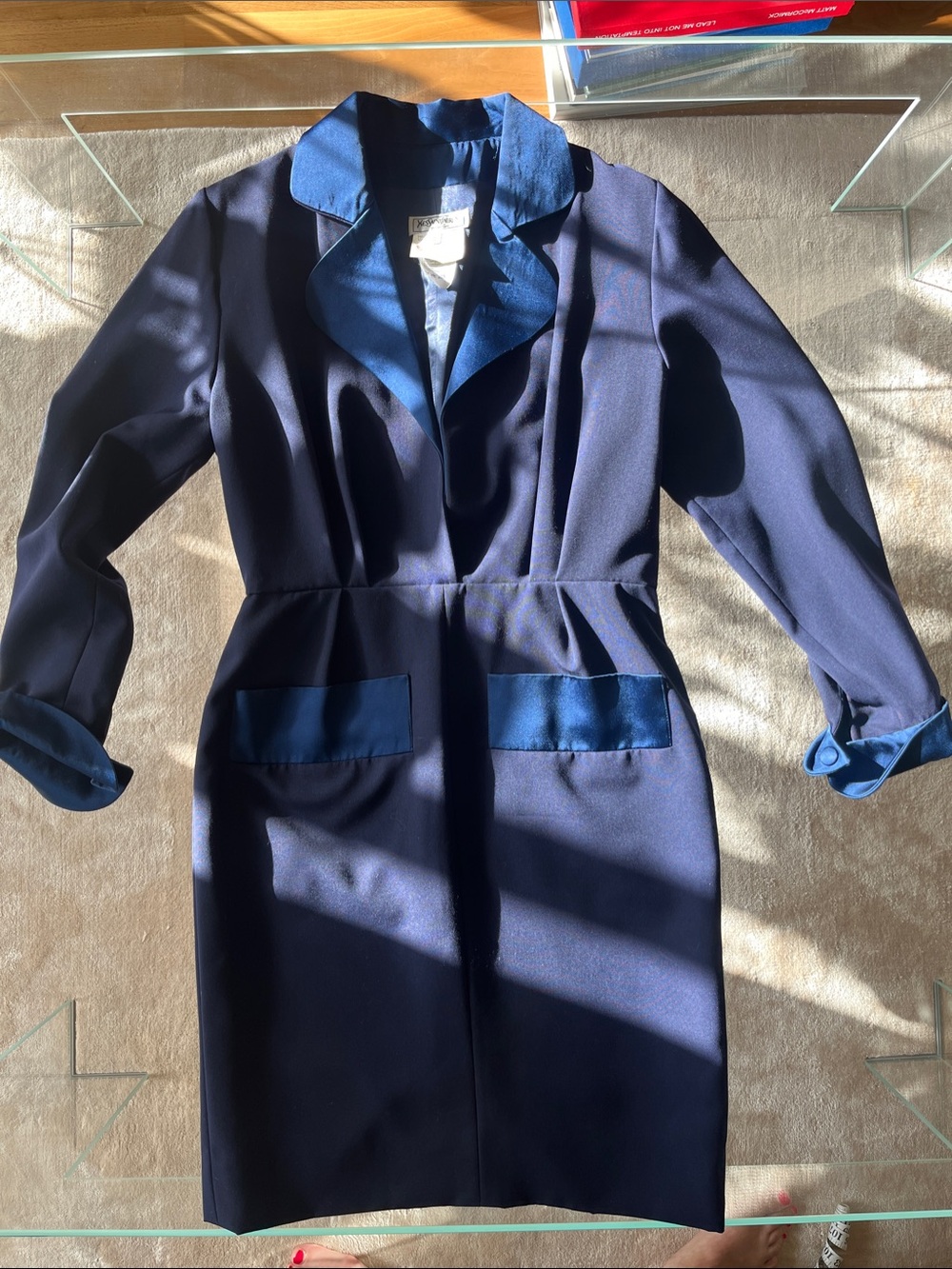 Yves Saint Laurent Variation wool navy cocktail dress Vintage 80’s FR40